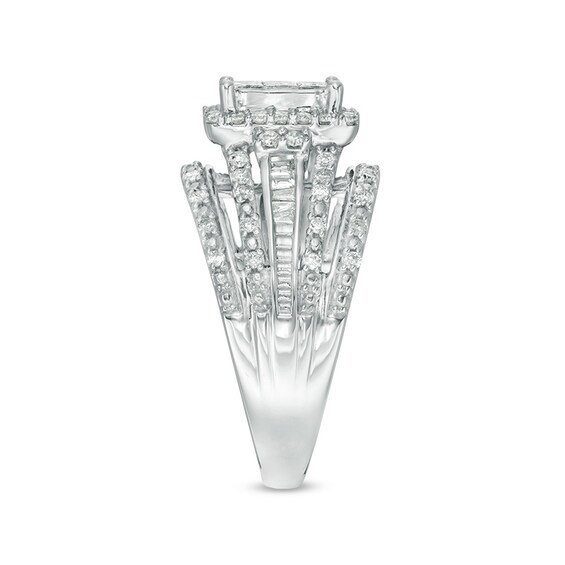 Previously Owned - 1.00 CT. T.W. Princess-Cut Composite Diamond Frame Multi-Row Engagement Ring in 10K White Gold