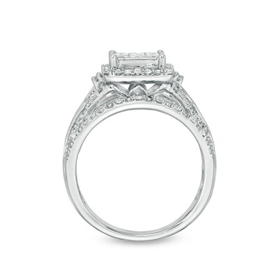 Previously Owned - 1.00 CT. T.W. Princess-Cut Composite Diamond Frame Multi-Row Engagement Ring in 10K White Gold