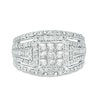 Previously Owned - 1.00 CT. T.W. Princess-Cut Composite Diamond Frame Multi-Row Engagement Ring in 10K White Gold