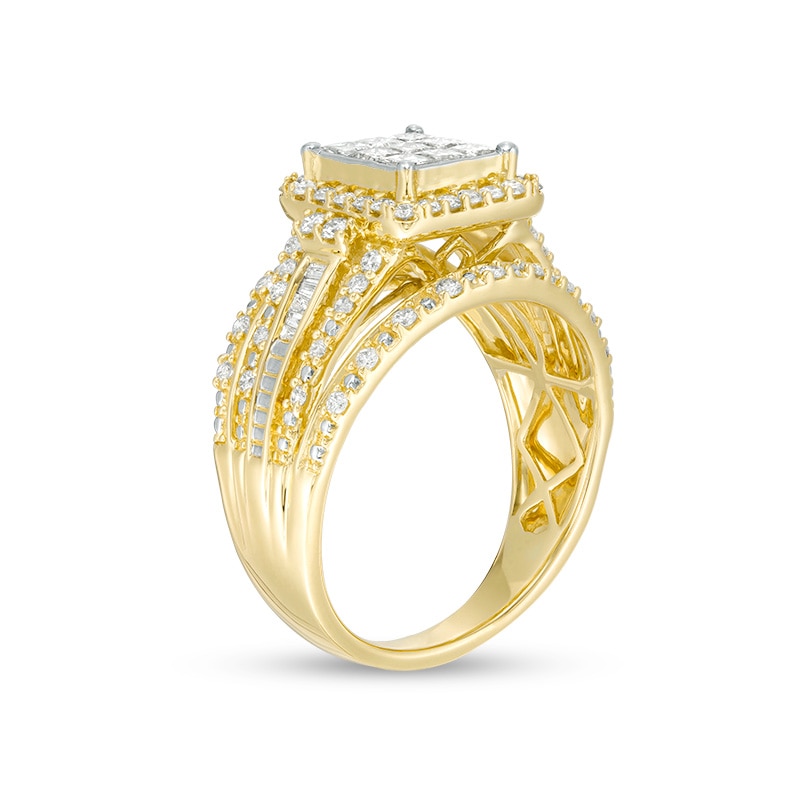Previously Owned - 1.00 CT. T.W. Princess-Cut Composite Diamond Frame Multi-Row Engagement Ring in 10K Gold|Peoples Jewellers