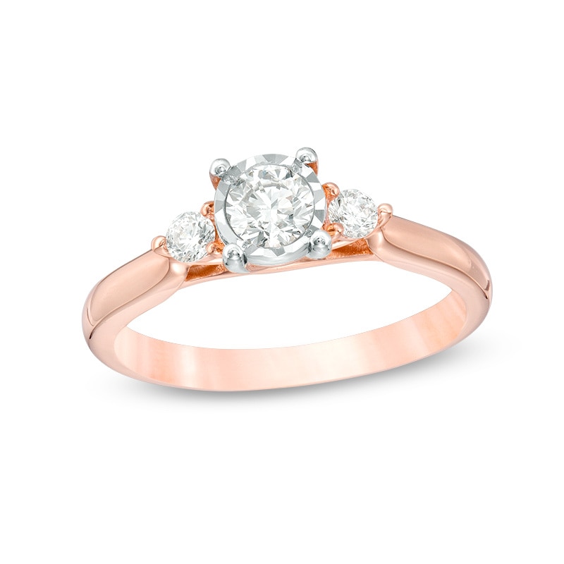 Previously Owned - 0.50 CT. T.W. Diamond Past Present Future® Engagement Ring in 10K Rose Gold