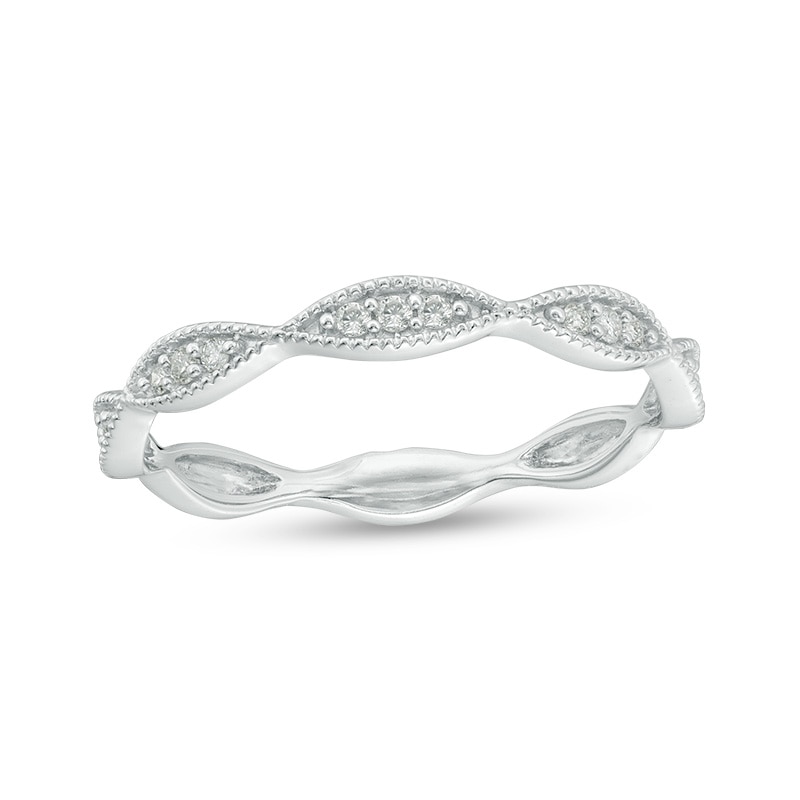 Main Image 1 of Previously Owned - 0.085 CT. T.W. Diamond Marquise Frame Vintage-Style Anniversary Band in 10K White Gold