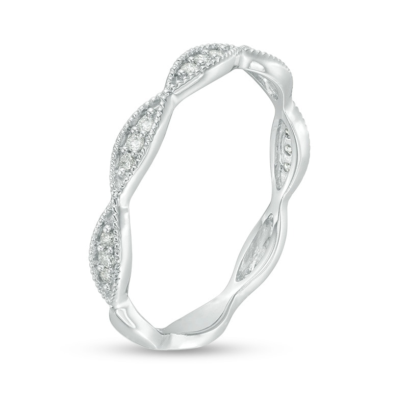 Main Image 3 of Previously Owned - 0.085 CT. T.W. Diamond Marquise Frame Vintage-Style Anniversary Band in 10K White Gold