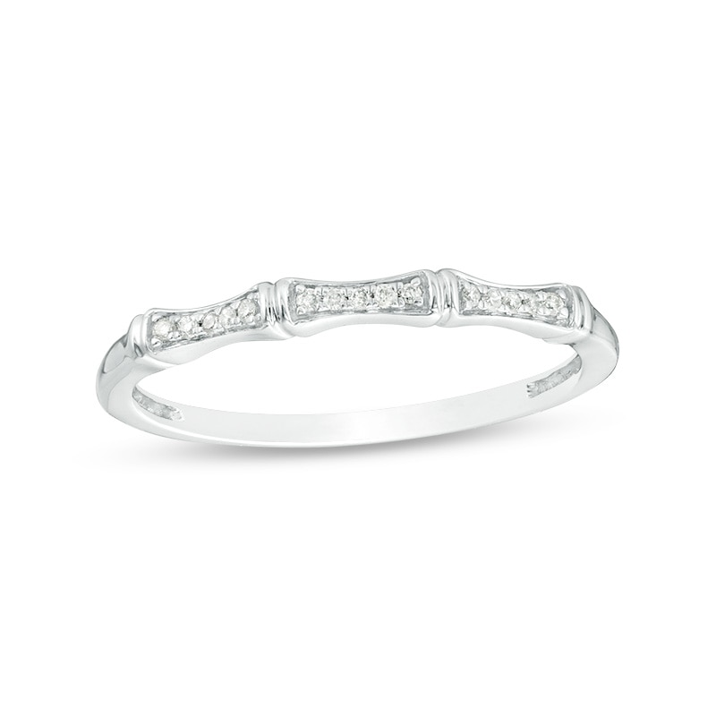 Main Image 1 of Previously Owned - 0.05 CT. T.W. Diamond Bamboo Anniversary Band in 10K White Gold