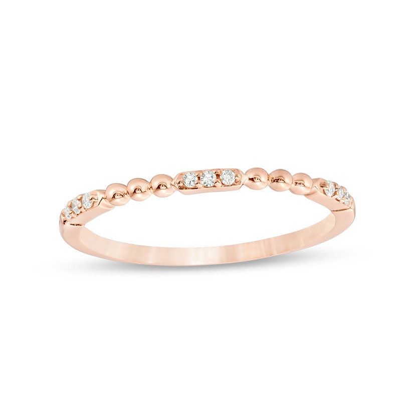 Main Image 1 of Previously Owned - 0.05 CT. T.W. Diamond and Beaded Station Anniversary Band in 10K Rose Gold