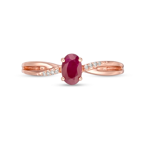 Previously Owned - Oval Ruby and Diamond Accent Split Shank Ring in 10K Rose Gold