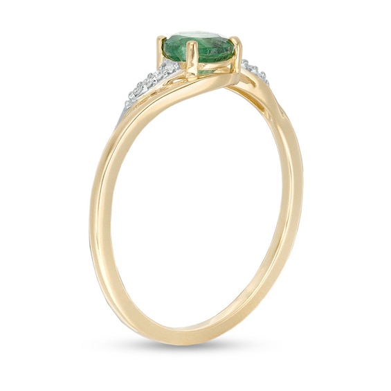 Previously Owned - 5.0mm Emerald and Diamond Accent Bypass Ring in 10K Gold