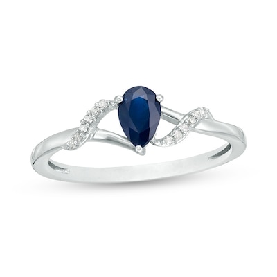 Previously Owned - Pear-Shaped Blue Sapphire and Diamond Accent Split Shank Ring in 10K White Gold