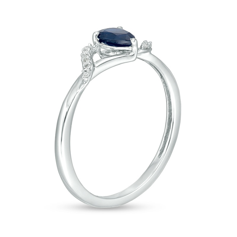 Previously Owned - Pear-Shaped Blue Sapphire and Diamond Accent Split Shank Ring in 10K White Gold