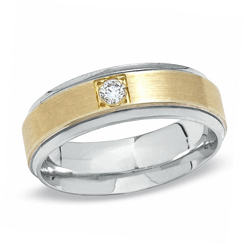 Previously Owned - Ladies' Diamond Solitaire Accent Wedding Band in 10K Two-Tone Gold|Peoples Jewellers