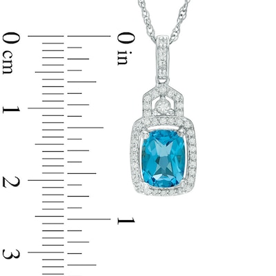 Previously Owned - Blue Topaz and Lab-Created White Sapphire Buckle Frame Pendant and Ring Set in Sterling Silver