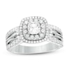 Previously Owned - 1.25 CT. T.W. Cushion-Cut Diamond Double Frame Engagement Ring in 14K White Gold (I/I1)