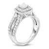 Previously Owned - 1.25 CT. T.W. Cushion-Cut Diamond Double Frame Engagement Ring in 14K White Gold (I/I1)