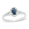 Previously Owned - Oval Blue Sapphire and 0.17 CT. T.W. Diamond Frame Split Shank Ring in 10K White Gold