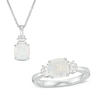 Previously Owned - 7.0mm Cushion-Cut Lab-Created Opal and White Sapphire Pendant and Ring Set in Sterling Silver