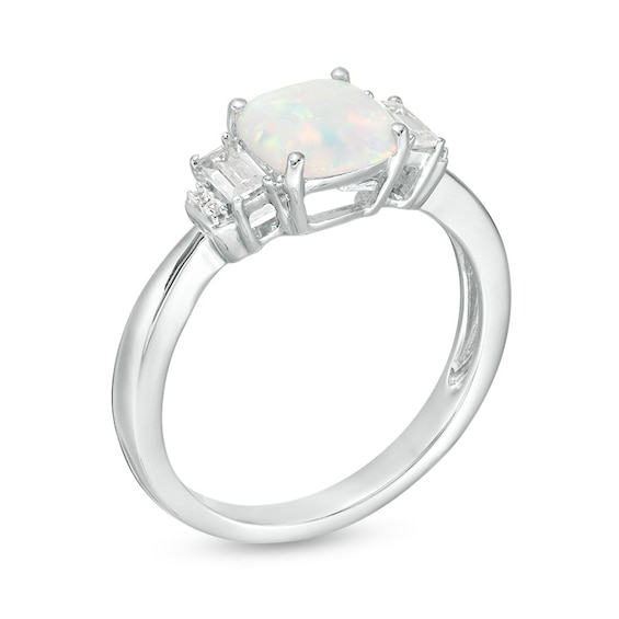 Previously Owned - 7.0mm Cushion-Cut Lab-Created Opal and White Sapphire Pendant and Ring Set in Sterling Silver