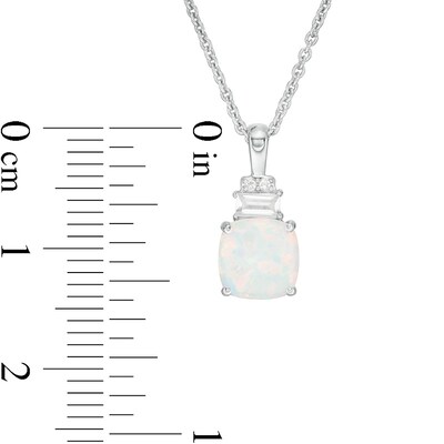 Previously Owned - 7.0mm Cushion-Cut Lab-Created Opal and White Sapphire Pendant and Ring Set in Sterling Silver