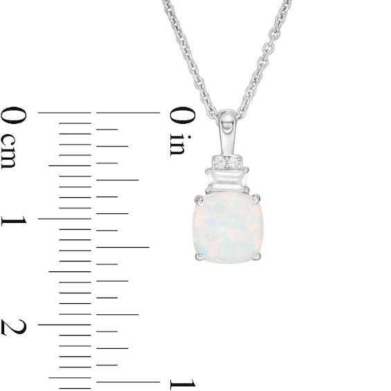 Previously Owned - 7.0mm Cushion-Cut Lab-Created Opal and White Sapphire Pendant and Ring Set in Sterling Silver