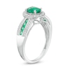 Previously Owned - Oval Lab-Created Emerald and White Sapphire Frame Triple Row Ring in Sterling Silver