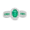 Previously Owned - Oval Lab-Created Emerald and White Sapphire Frame Triple Row Ring in Sterling Silver