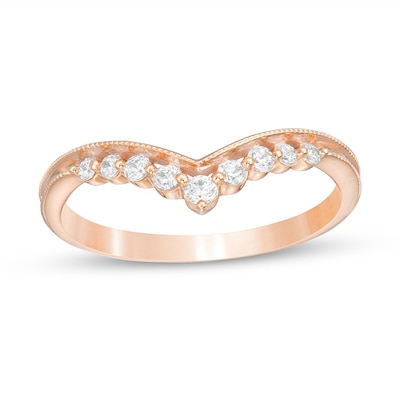 Previously Owned - 0.145 CT. T.W. Diamond Chevron Anniversary Band in 10K Rose Gold