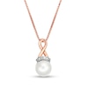 Previously Owned-6.0mm Freshwater Cultured Pearl and Diamond Accent Loop Pendant in 10K Rose Gold