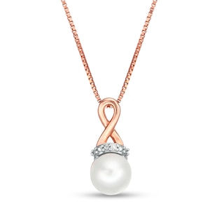 Previously Owned-6.0mm Freshwater Cultured Pearl and Diamond Accent Loop Pendant in 10K Rose Gold