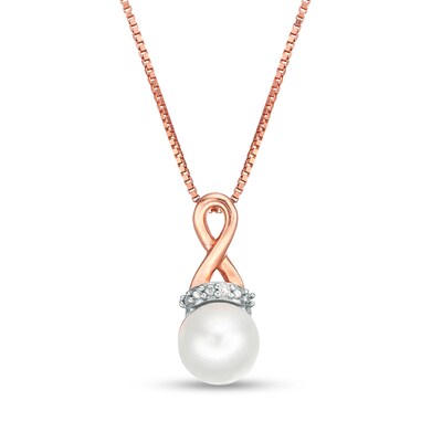 Previously Owned-6.0mm Freshwater Cultured Pearl and Diamond Accent Loop Pendant in 10K Rose Gold