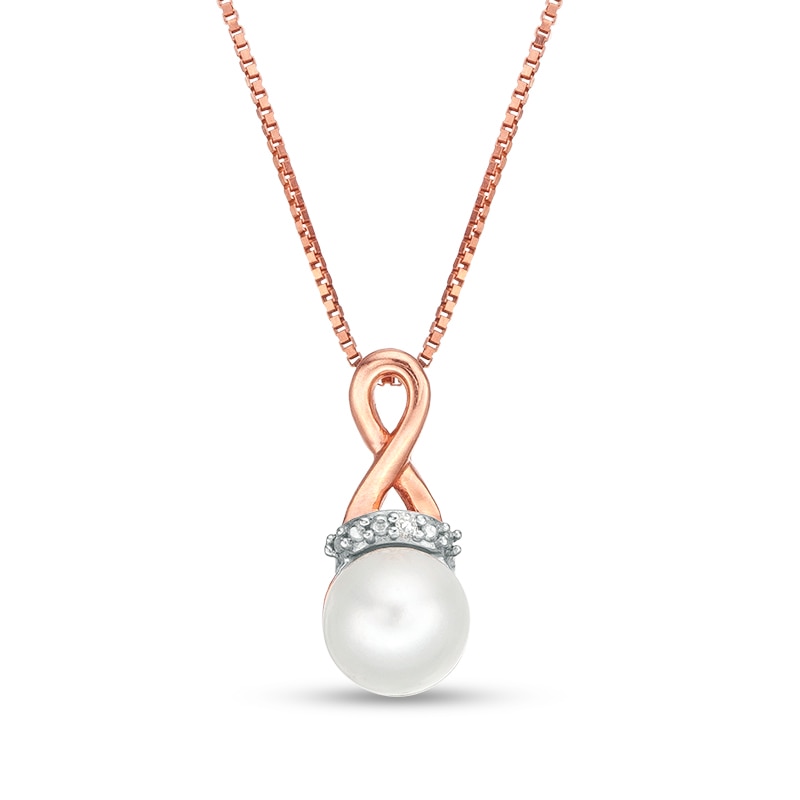 Previously Owned-6.0mm Freshwater Cultured Pearl and Diamond Accent Loop Pendant in 10K Rose Gold|Peoples Jewellers