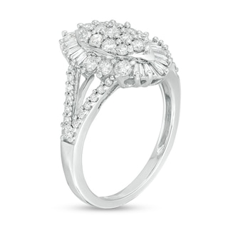 Previously Owned - 1.00 CT. T.W. Composite Diamond Marquise Sunburst Frame Ring in 10K White Gold