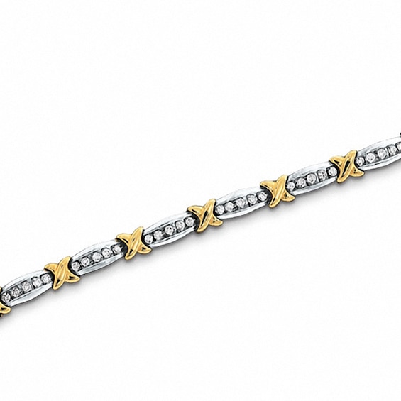 Previously Owned - 1.01 CT. T.W. Diamond Fashion "X" Bracelet in 10K Two-Tone Gold