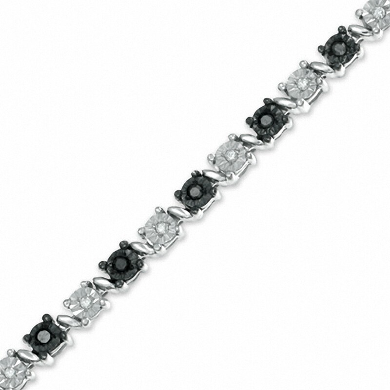 Main Image 1 of Previously Owned - 0.33 CT. T.W. Enhanced Black and White Diamond Alternating Bracelet in Sterling Silver