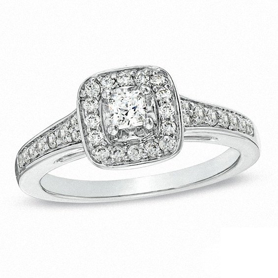 Previously Owned - 0.50 CT. T.W.  Princess-Cut Diamond Frame Ring in 14K White Gold (I/I1)