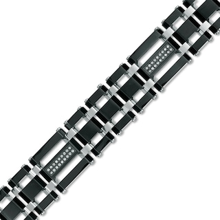 Previously Owned - Men's 0.28 CT. T.W. Diamond Triple Row Link Bracelet in Stainless Steel and Black IP - 8.75"