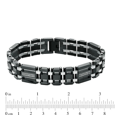 Previously Owned - Men's 0.28 CT. T.W. Diamond Triple Row Link Bracelet in Stainless Steel and Black IP - 8.75"