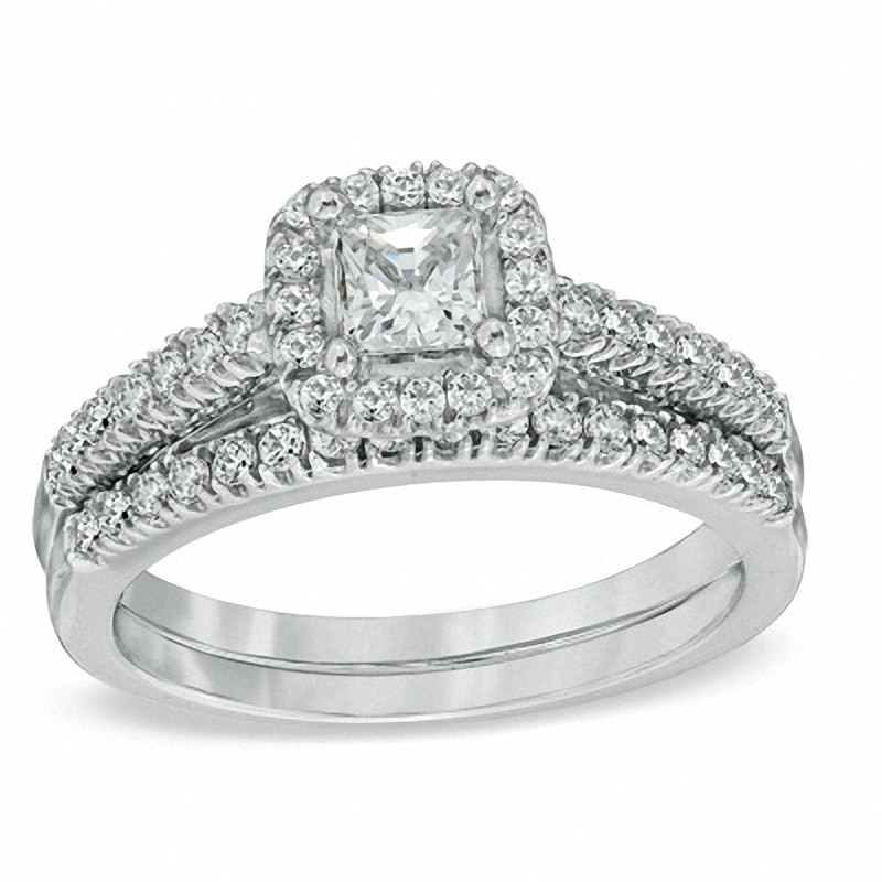 Previously Owned - 1.00 CT. T.W. Princess-Cut Diamond Frame Bridal Set in 14K White Gold|Peoples Jewellers