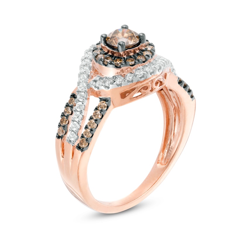 Previously Owned - 1.01 CT. T.W. Champagne and White Diamond Bypass Frame Ring in 10K Rose Gold|Peoples Jewellers