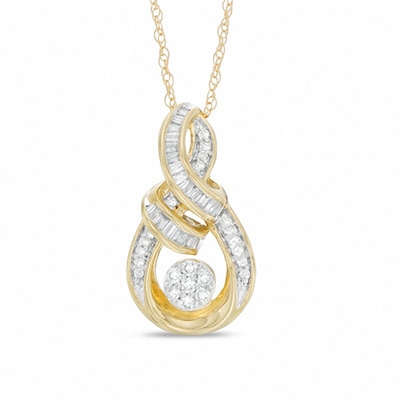 Previously Owned - 0.15 CT. T.W. Round and Baguette Cut Diamond Composite Infinity Pendant in 10K Gold