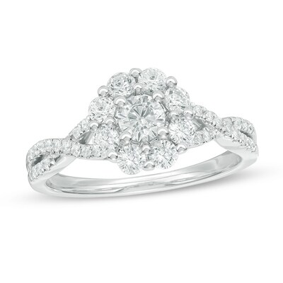 Previously Owned - 0.95 CT. T.W. Diamond Frame Engagement Ring in 14K White Gold (I/I2)