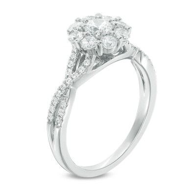 Previously Owned - 0.95 CT. T.W. Diamond Frame Engagement Ring in 14K White Gold (I/I2)