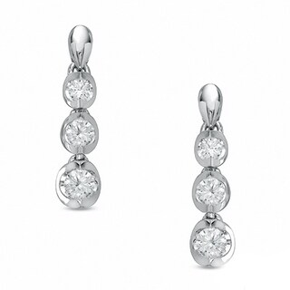 Previously Owned - 0.50 CT. T.W.  Diamond Three Stone Drop Earrings in 14K White Gold