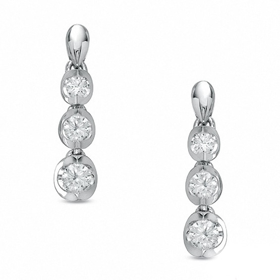 Previously Owned - 0.50 CT. T.W.  Diamond Three Stone Drop Earrings in 14K White Gold