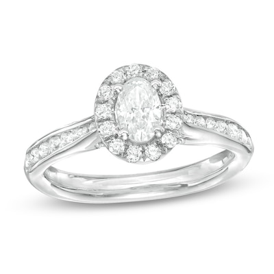 Previously Owned - 1.00 CT. T.W.  Oval Diamond Frame Engagement Ring in 14K White Gold (I/SI2)