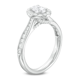 Previously Owned - 1.00 CT. T.W.  Oval Diamond Frame Engagement Ring in 14K White Gold (I/SI2)