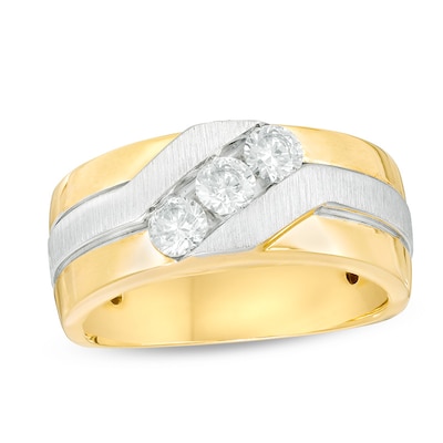 Previously Owned - Men's 0.75 CT. T.W. Diamond Three Stone Slant Ring in 10K Two-Tone Gold