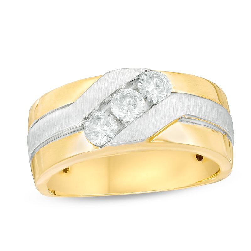 Previously Owned - Men's 0.75 CT. T.W. Diamond Three Stone Slant Ring in 10K Two-Tone Gold|Peoples Jewellers