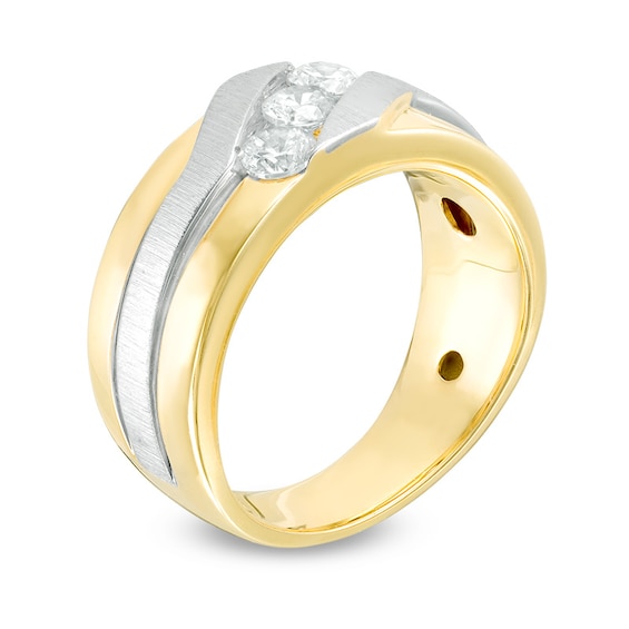 Previously Owned - Men's 0.75 CT. T.W. Diamond Three Stone Slant Ring in 10K Two-Tone Gold