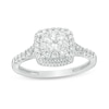 Previously Owned - 0.60 CT. T.W. Diamond Double Cushion Frame Engagement Ring in 14K White Gold (I/I2)