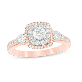 Previously Owned - 0.95 CT. T.W. Diamond Past Present Future® Double Frame Engagement Ring in 14K Rose Gold