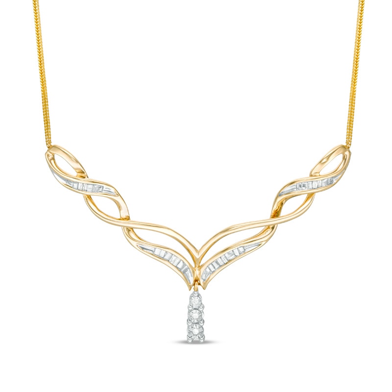 Main Image 1 of Previously Owned - 0.10 CT. T.W. Diamond Chevron Necklace in 10K Gold